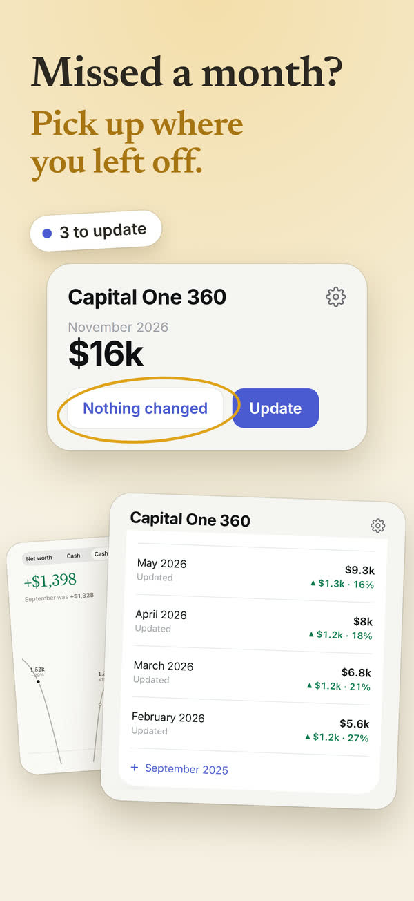Miss a month and the record holds. The app shows which rows still need a number.